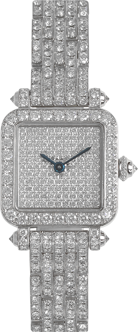 Charles Oudin Full diamond Mini Pansy Retro , an 18K white gold square watch set with natural diamonds, diamond dial